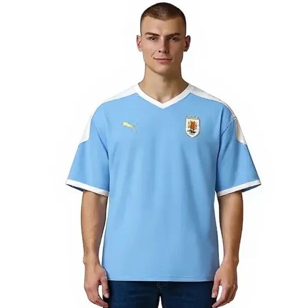 PUMA Uruguay Mens Home Replica Jersey World Cup Silver Lake Blue Sz L